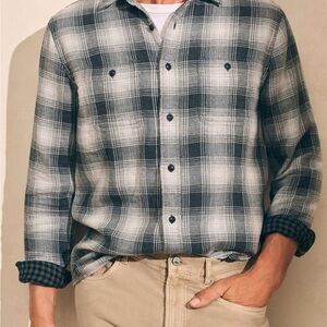 $148 Faherty Malibu Shirt Mens XL Black White Plaid Button Up Long Sleeve Cotton